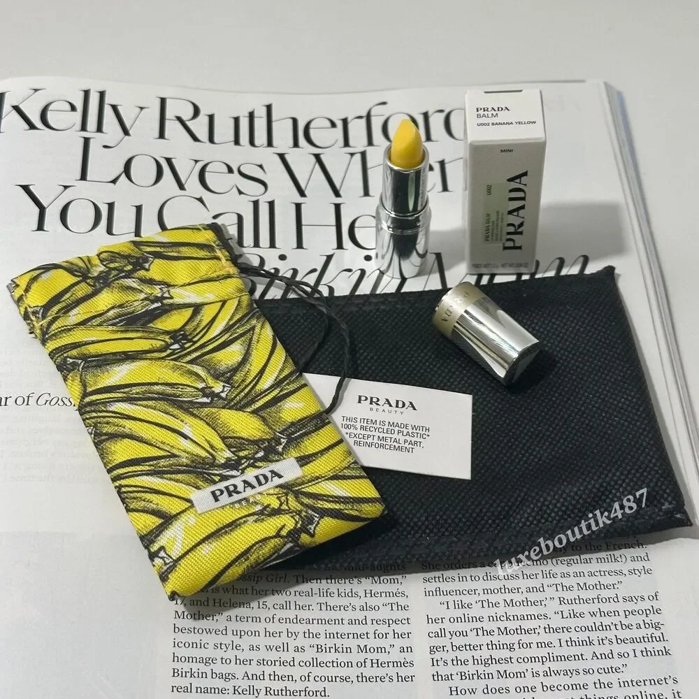 New PRADA Beauty Gift Set Banana Lipstick Pouch & Lip Balm U002 Banana Yellow
